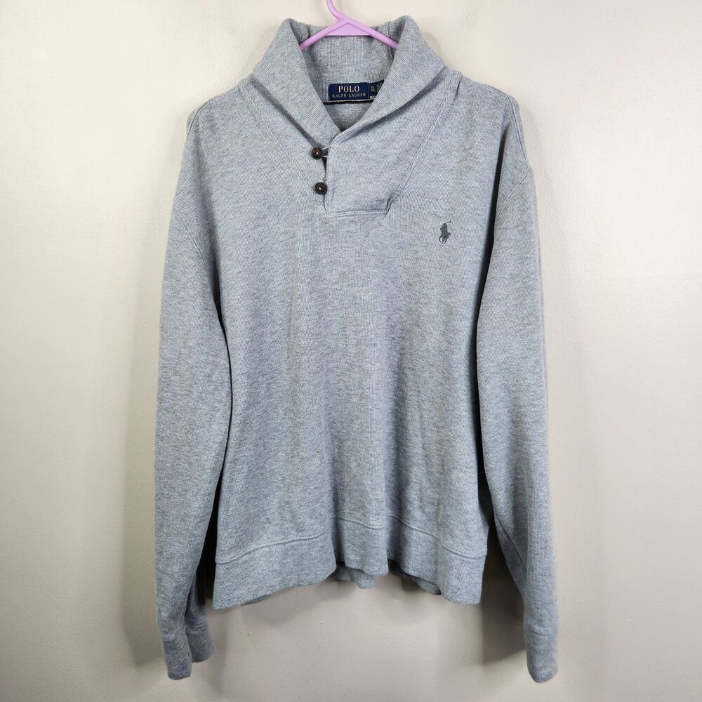 Polo Ralph Lauren Mens Luxury Jersey Shawl 2 Button Collar Pullover Sweater XL
